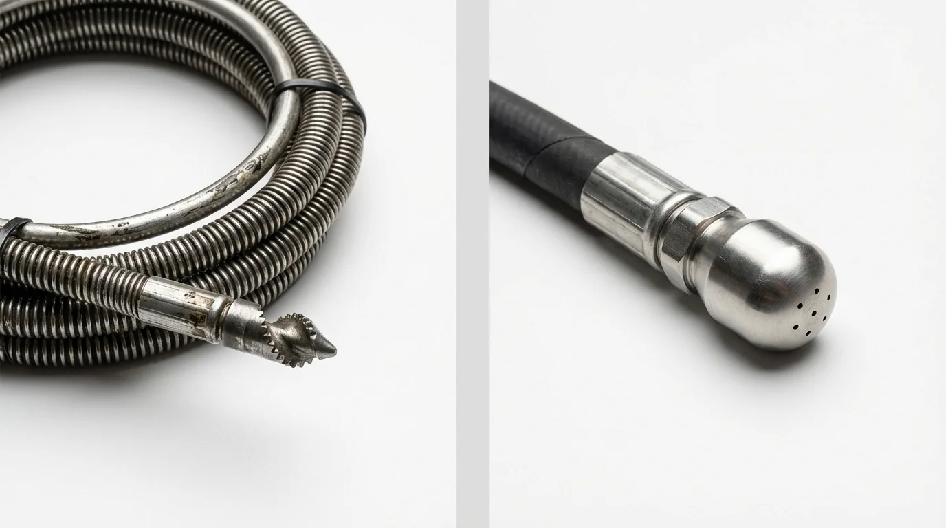 Drain snake cable and hydro jetting nozzle used for drain cleaning in Dawson Springs, KY