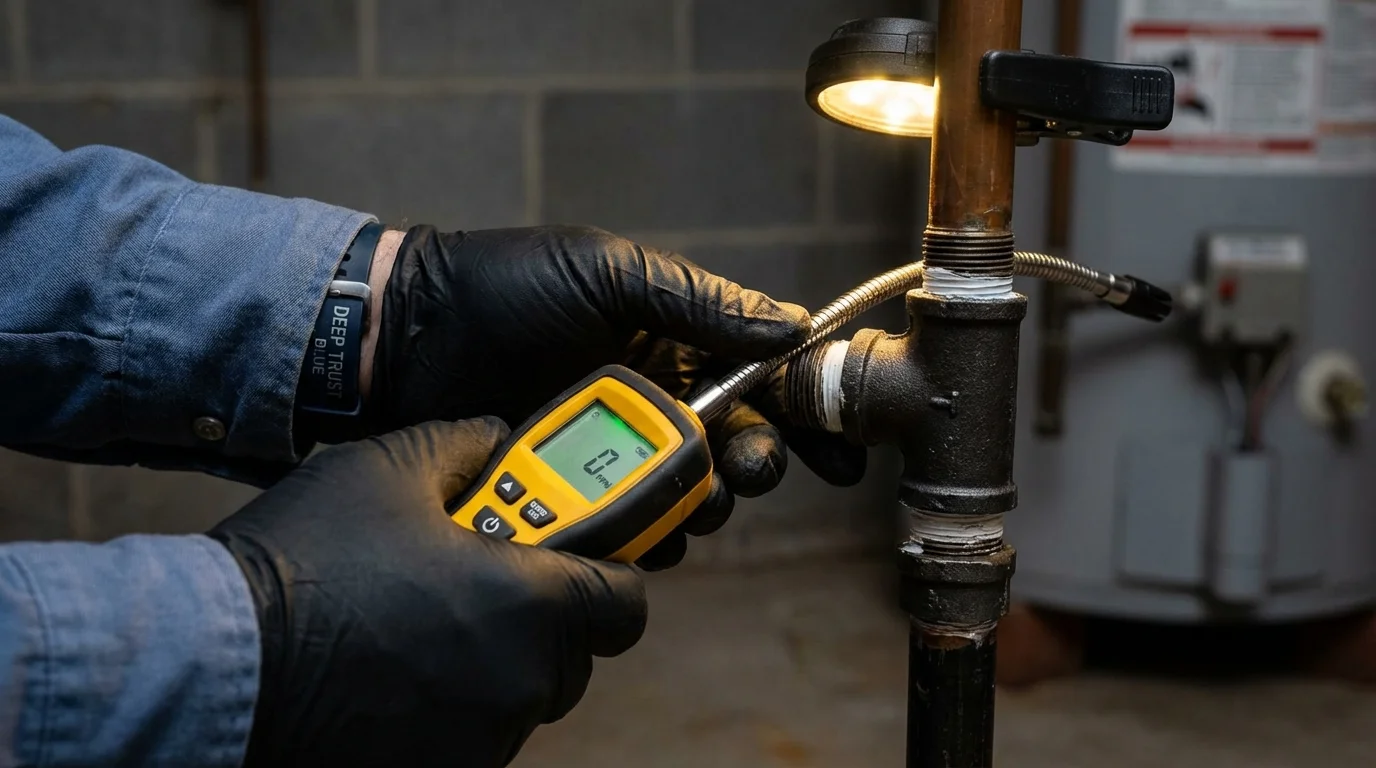 Gas leak detection with electronic sniffer by Johns Plumbing LLC in Dawson Springs