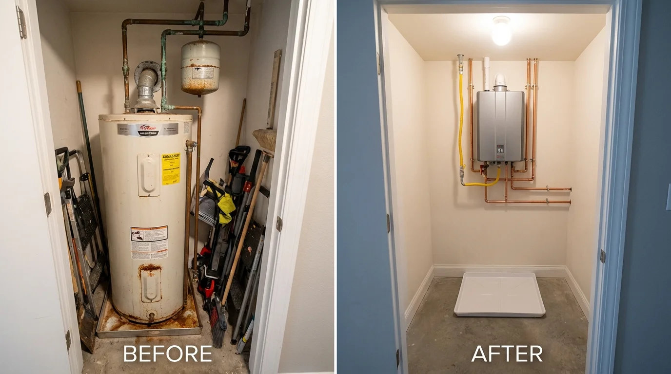 Tank water heater versus wall-mounted tankless unit comparison for Dawson Springs, KY homeowners